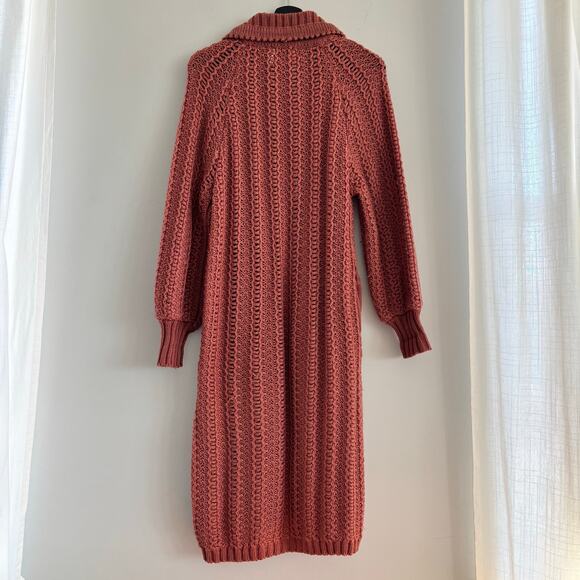 RARE 1970s Vintage Kimlon Knit Sweater Coat Cable Knit Long Cardigan Size Medium - Picture 5 of 9